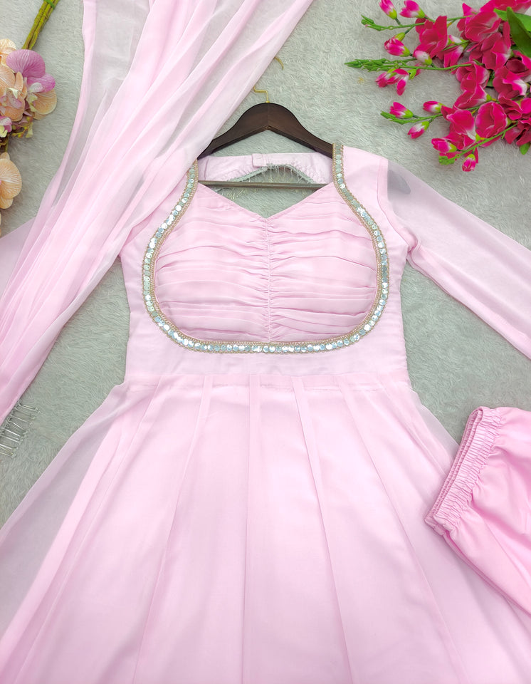 Launching New Design Fox Georgette *(Gwon&Pent&dupatta)* Reddy To Party Wear Look Design