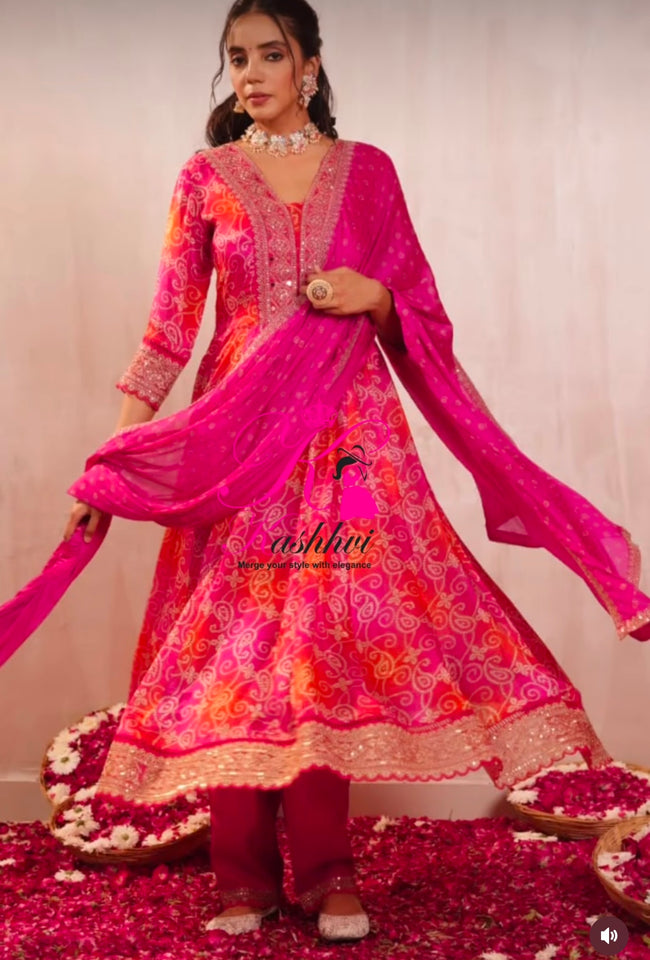 Presenting New Anarkali Gown -Pent  Dupatta Set Fully Stitched Ready To Wear 🔥😍🥰*