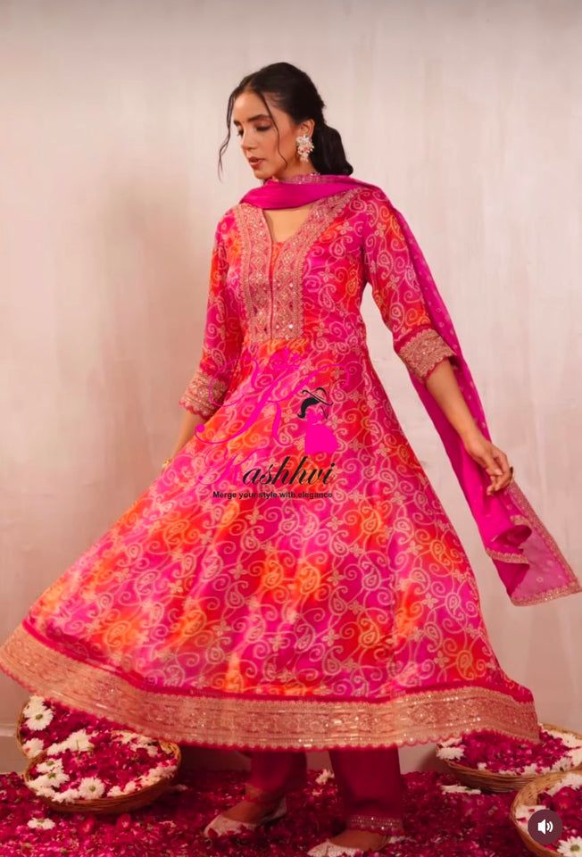 Presenting New Anarkali Gown -Pent  Dupatta Set Fully Stitched Ready To Wear 🔥😍🥰*