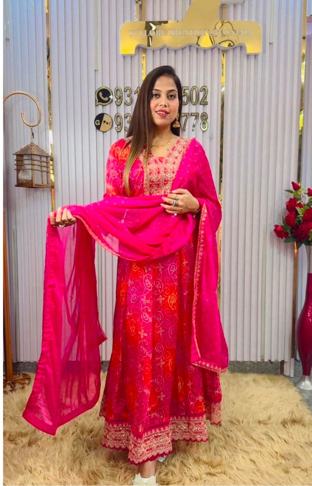 Presenting New Anarkali Gown -Pent  Dupatta Set Fully Stitched Ready To Wear 🔥😍🥰*