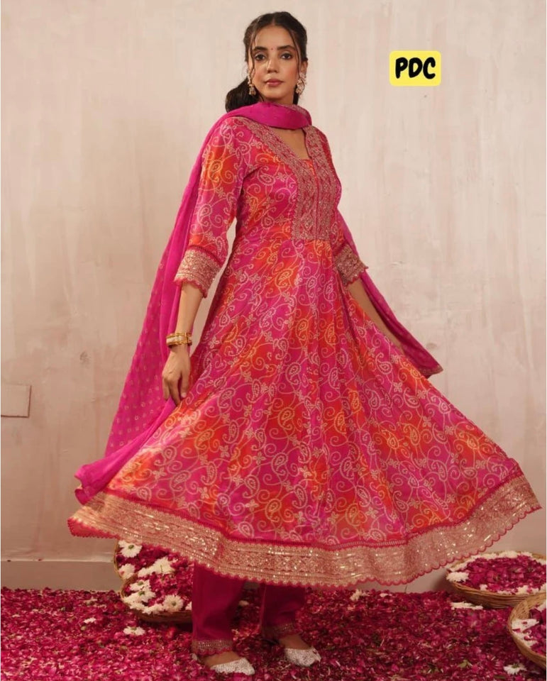 Presenting New Anarkali Gown -Pent  Dupatta Set Fully Stitched Ready To Wear 🔥😍🥰*
