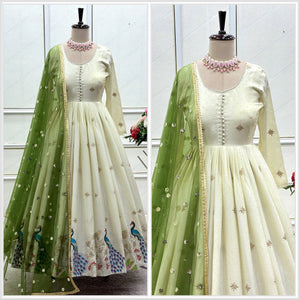 Launching New Designer Navratri Look Heavy Moss Satin Silk Gown & Dupatta Set (Copy)