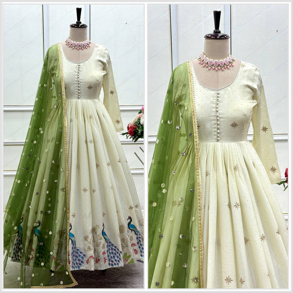 Launching New Designer Navratri Look Heavy Moss Satin Silk Gown & Dupatta Set (Copy)