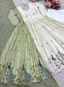 Launching New Designer Navratri Look Heavy Moss Satin Silk Gown & Dupatta Set (Copy)