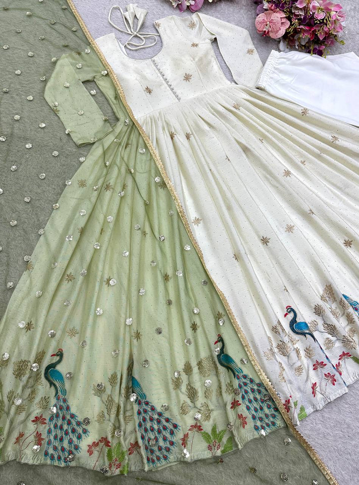 Launching New Designer Navratri Look Heavy Moss Satin Silk Gown & Dupatta Set (Copy)