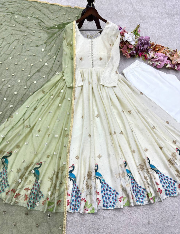 Launching New Designer Navratri Look Heavy Moss Satin Silk Gown & Dupatta Set (Copy)