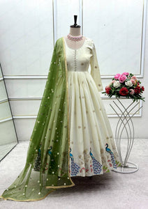 Launching New Designer Navratri Look Heavy Moss Satin Silk Gown & Dupatta Set (Copy)
