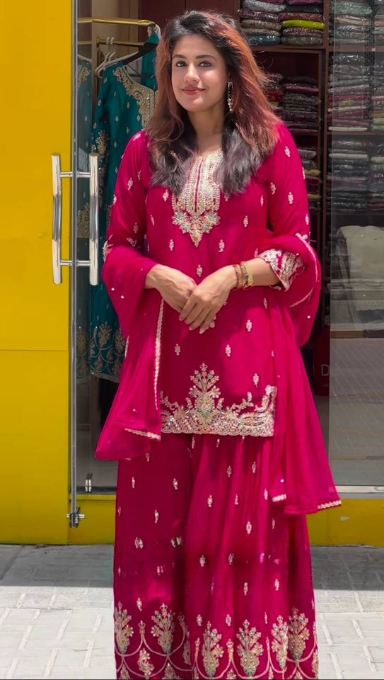 Launching New Designer Party Wear Look Top , Sharara Plazzo  and Dupatta*👌❤️
