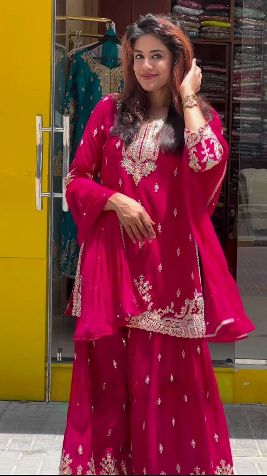 Launching New Designer Party Wear Look Top , Sharara Plazzo  and Dupatta*👌❤️