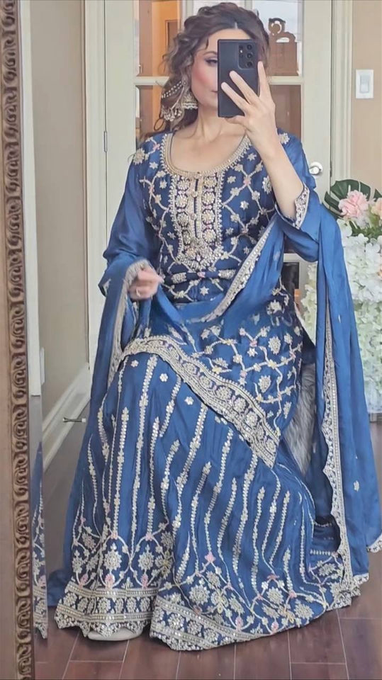 Top And Plazzo With Dupatta