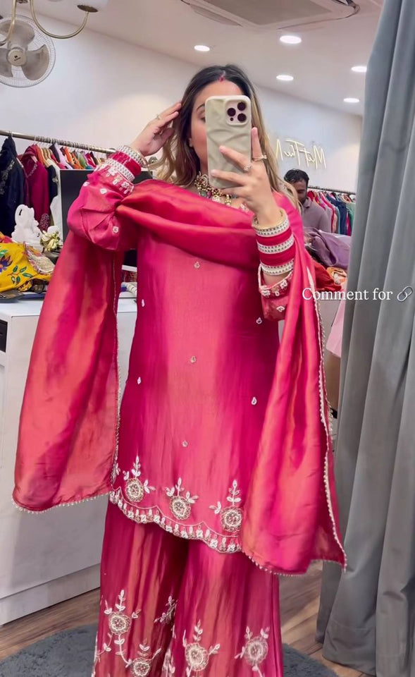 Top And Plazzo With Dupatta