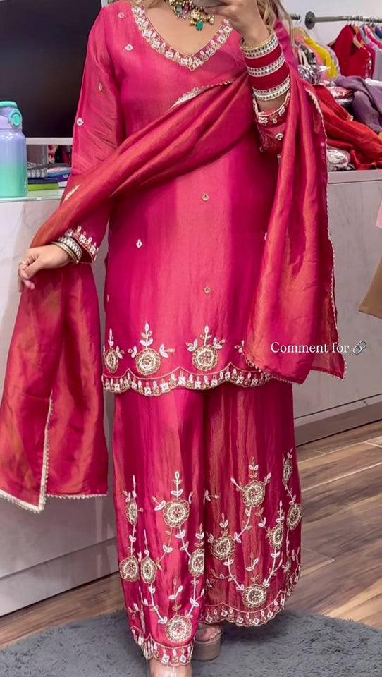 Top And Plazzo With Dupatta