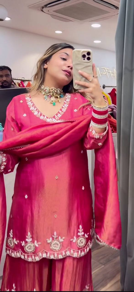 Top And Plazzo With Dupatta