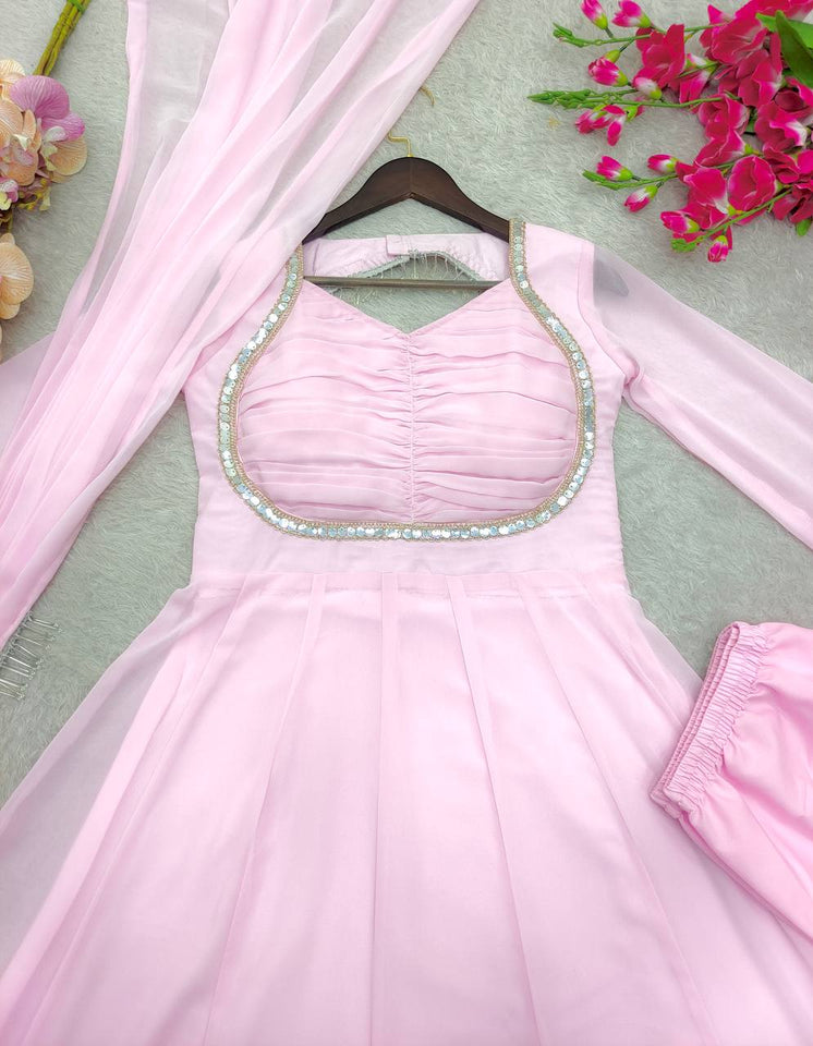 Launching New Design Fox Georgette *(Gwon&Pent&dupatta)* Reddy To Party Wear Look Design