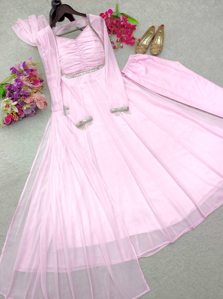 Launching New Design Fox Georgette *(Gwon&Pent&dupatta)* Reddy To Party Wear Look Design