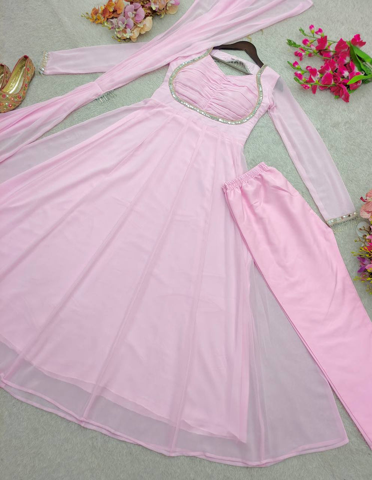 Launching New Design Fox Georgette *(Gwon&Pent&dupatta)* Reddy To Party Wear Look Design