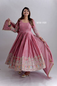Presenting New Collection Heavy Pure Cinon Silk Gown -Pent  Dupatta Set Fully Stitched Ready To Wear