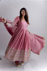 Presenting New Collection Heavy Pure Cinon Silk Gown -Pent  Dupatta Set Fully Stitched Ready To Wear