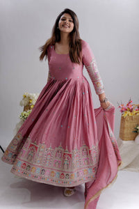 Presenting New Collection Heavy Pure Cinon Silk Gown -Pent  Dupatta Set Fully Stitched Ready To Wear