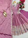 Presenting New Collection Heavy Pure Cinon Silk Gown -Pent  Dupatta Set Fully Stitched Ready To Wear