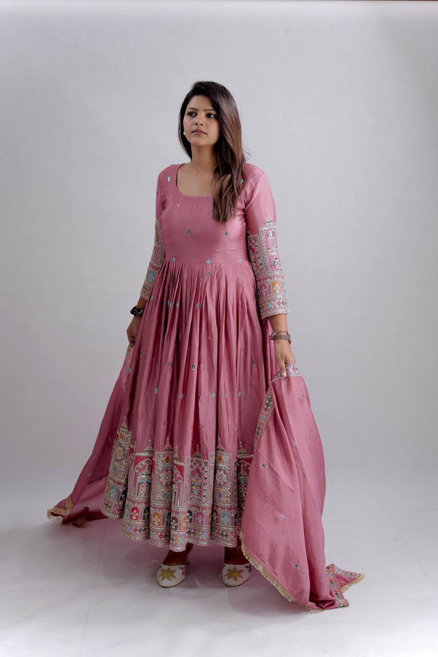 Presenting New Collection Heavy Pure Cinon Silk Gown -Pent  Dupatta Set Fully Stitched Ready To Wear