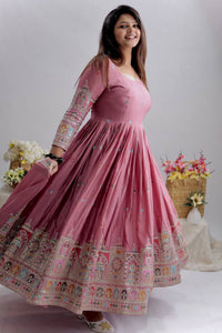 Presenting New Collection Heavy Pure Cinon Silk Gown -Pent  Dupatta Set Fully Stitched Ready To Wear
