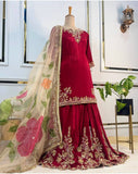 Launching New Đěsigner Party Wear Look Heavy Cinon Silk Top Sarara & Dupatta Set