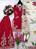 Launching New Đěsigner Party Wear Look Heavy Cinon Silk Top Sarara & Dupatta Set