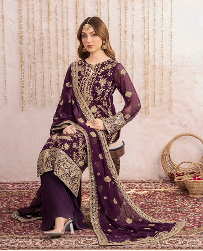 Launching New Đěsigner Party Wear Look Heavy Fox Georgette Top Plazzo & Dupatta Set