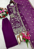 Launching New Đěsigner Party Wear Look Heavy Fox Georgette Top Plazzo & Dupatta Set