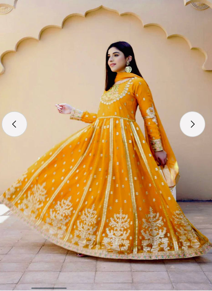 Presenting New Collection Heavy Pure Blooming Georgette Gown -Pent  Dupatta Set Fully Stitched Ready To Wear