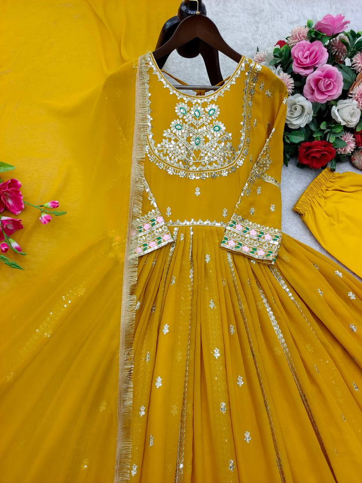 Presenting New Collection Heavy Pure Blooming Georgette Gown -Pent  Dupatta Set Fully Stitched Ready To Wear