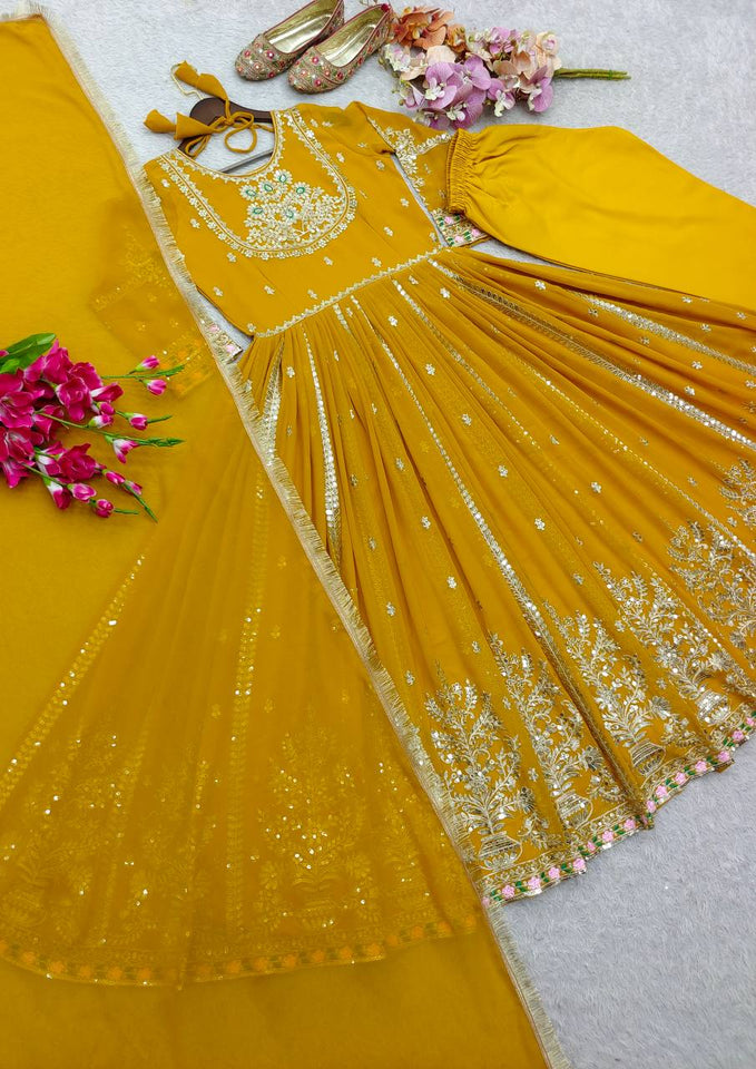 Presenting New Collection Heavy Pure Blooming Georgette Gown -Pent  Dupatta Set Fully Stitched Ready To Wear