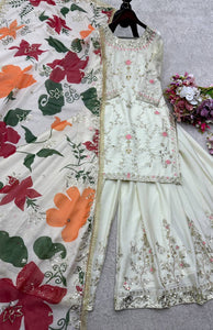 Launching New Đěsigner Party Wear Look Heavy Cinon Silk Top Sarara & Dupatta Set
