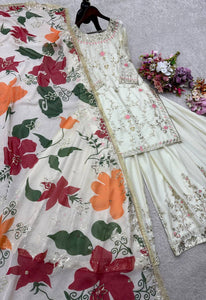 Launching New Đěsigner Party Wear Look Heavy Cinon Silk Top Sarara & Dupatta Set
