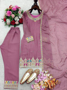 Launching New Đěsigner Party Wear Look Heavy Tebby Orgenza Silk Top Pent & Dupatta Set