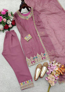 Launching New Đěsigner Party Wear Look Heavy Tebby Orgenza Silk Top Pent & Dupatta Set