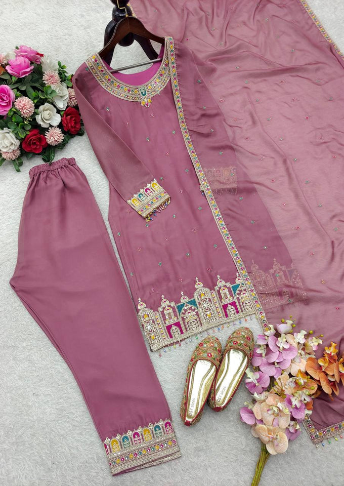 Launching New Đěsigner Party Wear Look Heavy Tebby Orgenza Silk Top Pent & Dupatta Set