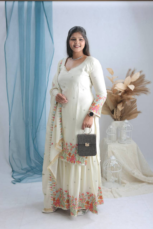 Presenting New WW Real Modling Products Cinon Silk Top-Sarara and Dupatta Set Fully Stitched Ready To Wear