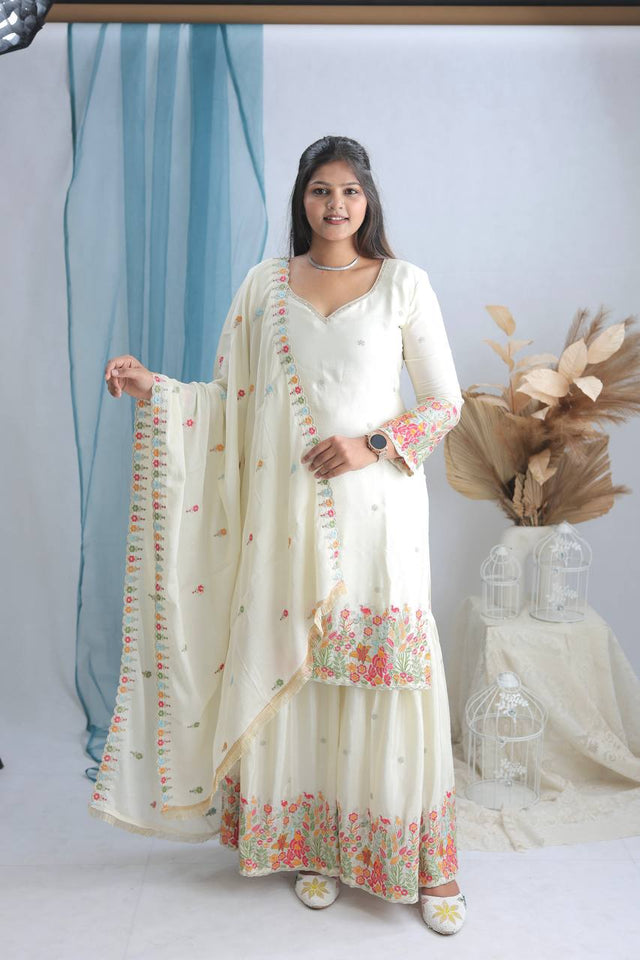 Presenting New WW Real Modling Products Cinon Silk Top-Sarara and Dupatta Set Fully Stitched Ready To Wear