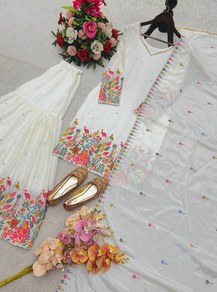 Presenting New WW Real Modling Products Cinon Silk Top-Sarara and Dupatta Set Fully Stitched Ready To Wear