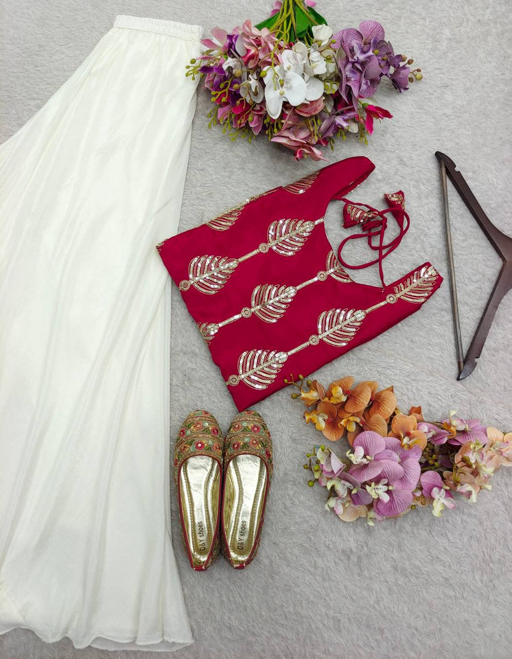 Presenting New Pure Cinon Silk Top-Plazzo and Dupatta Set Fully Stitched Ready To Wear