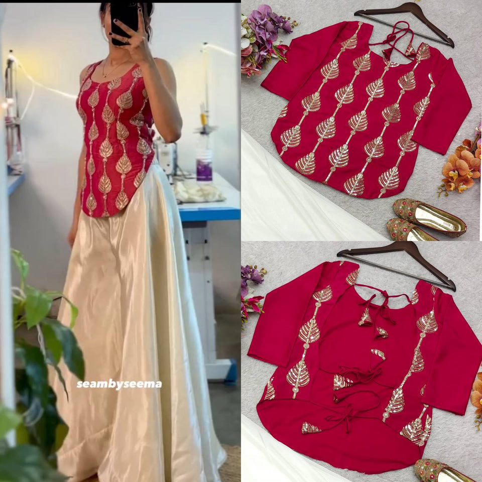Presenting New Pure Cinon Silk Top-Plazzo and Dupatta Set Fully Stitched Ready To Wear
