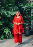 Presenting New Pure Cinon Silk Top-Plazzo and Dupatta Set Fully Stitched Ready To Wear