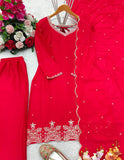 Presenting New Pure Cinon Silk Top-Plazzo and Dupatta Set Fully Stitched Ready To Wear