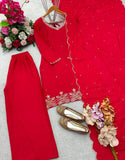 Presenting New Pure Cinon Silk Top-Plazzo and Dupatta Set Fully Stitched Ready To Wear