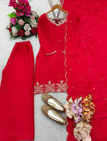 Presenting New Pure Cinon Silk Top-Plazzo and Dupatta Set Fully Stitched Ready To Wear