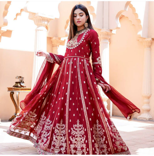 Presenting New Collection Heavy Pure Blooming Georgette Gown -Pent  Dupatta Set Fully Stitched Ready To Wear