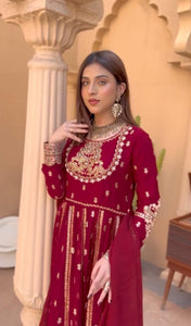 Presenting New Collection Heavy Pure Blooming Georgette Gown -Pent  Dupatta Set Fully Stitched Ready To Wear
