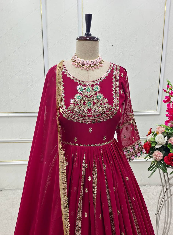 Presenting New Collection Heavy Pure Blooming Georgette Gown -Pent  Dupatta Set Fully Stitched Ready To Wear